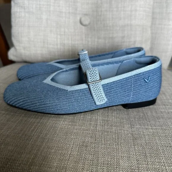 Vivaia Square Toe Margot Mary Janes Shoes Flats Denim Blue Size 35 US Sz 5 - Picture 6 of 10